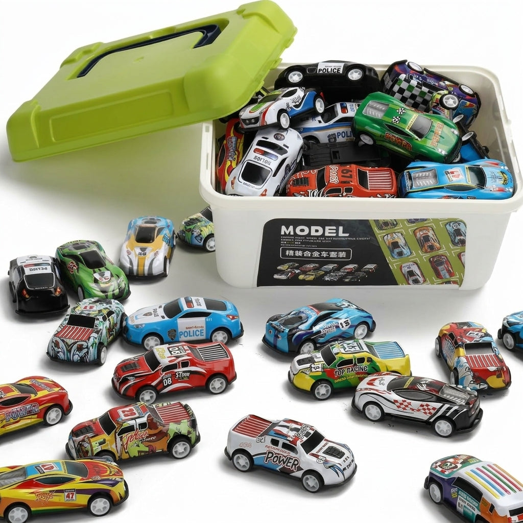 Mini Pull-Back Cars Set with Storage Box - 50 Pc