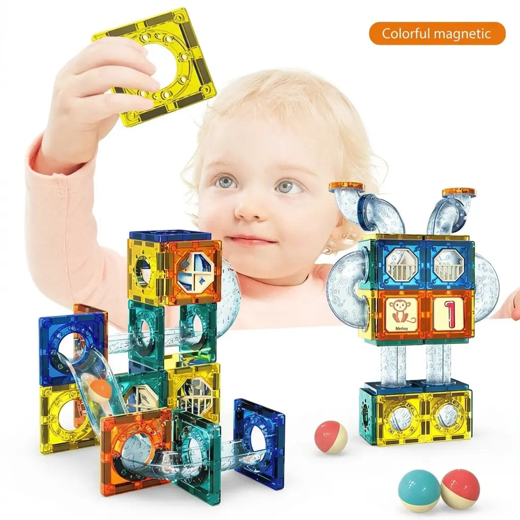 Magnetic Tile Marble Run Castle Set - 97 pcs