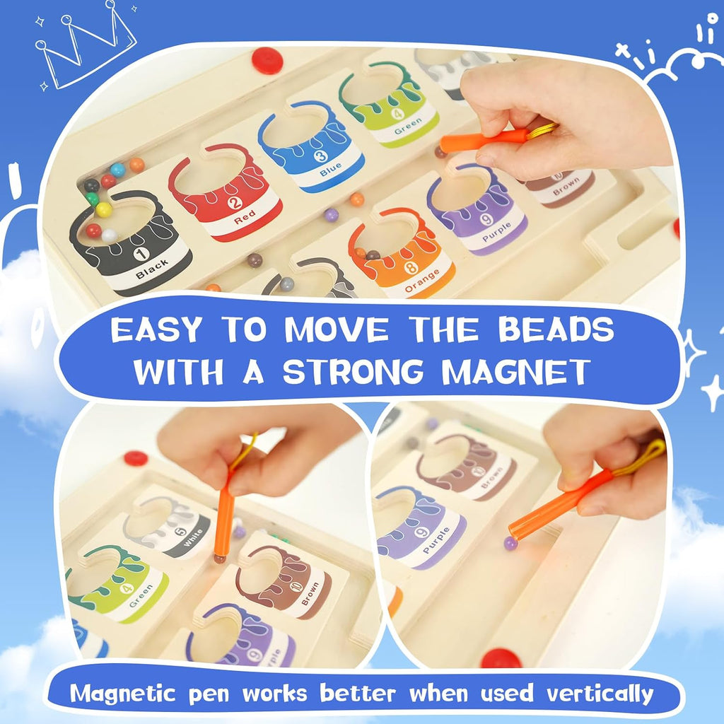 Wooden Magnetic Color & Number Maze Board