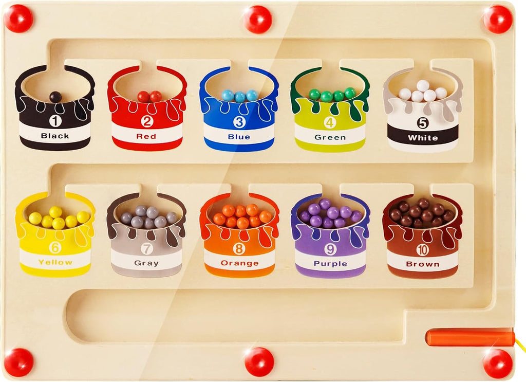 Wooden Magnetic Color & Number Maze Board
